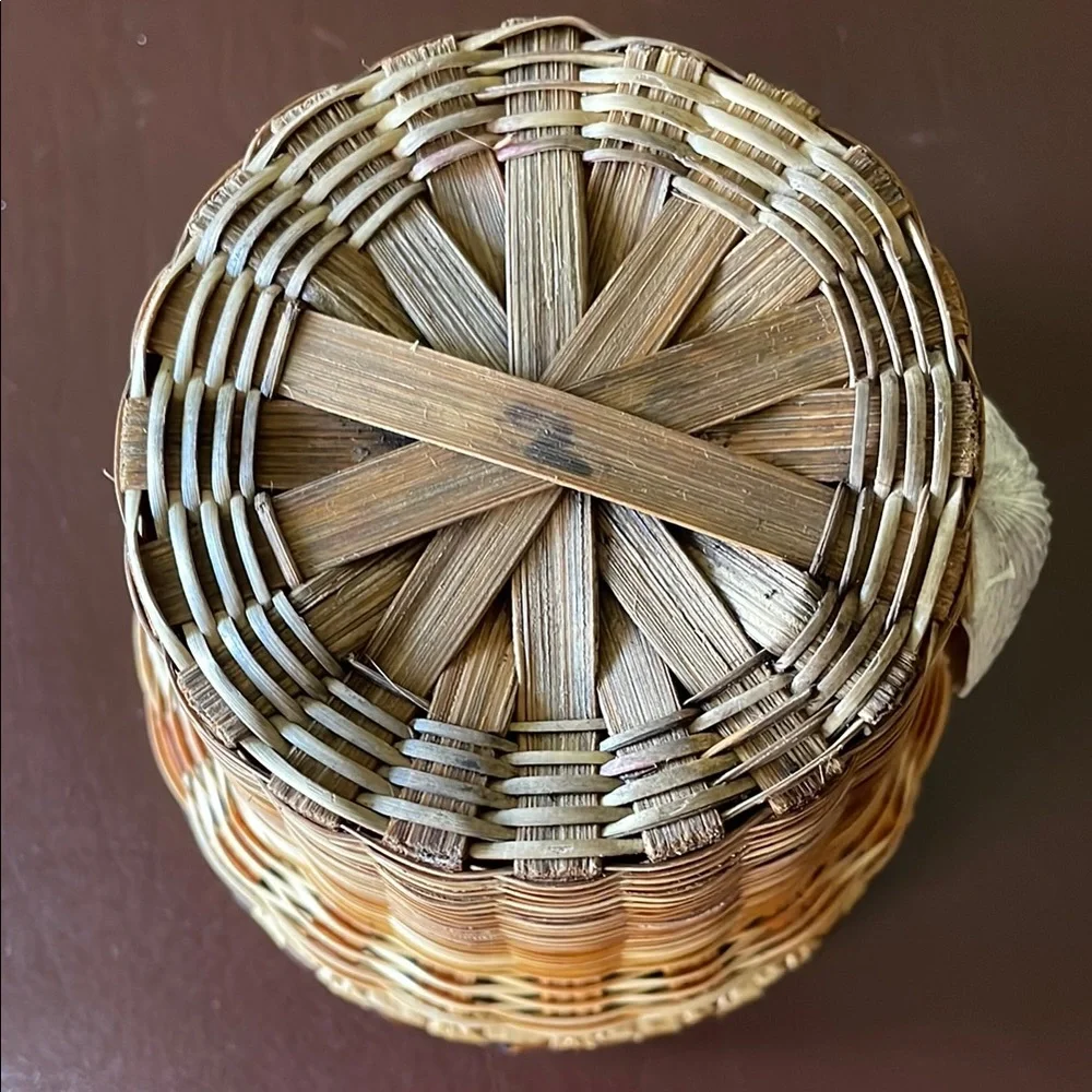 Woven Basket with Shell Accent - Natural Brown